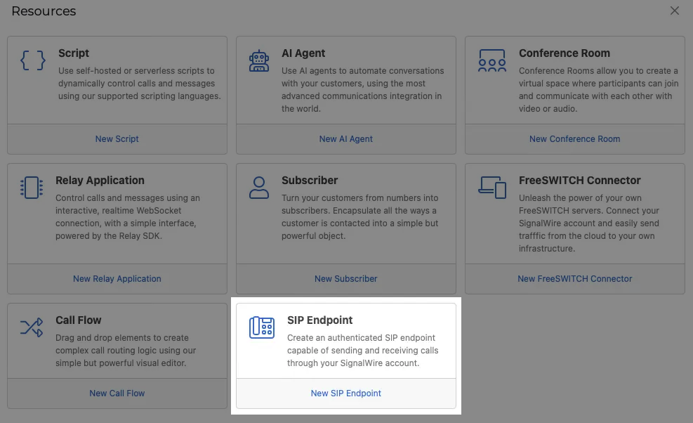 Add new SIP Endpoint Resource
